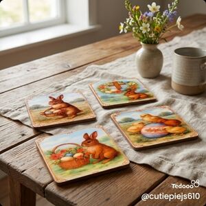Charming Easter Bunny Coasters Set
